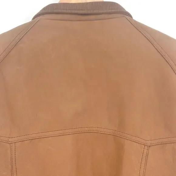 Classic Leather Aviator Bomber Jacket Soft Cowhide Members Only Brown Mens Large